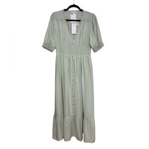 NWT Boutique Light Mint Green Romantic Bridgerton Cottage Midi Dress - Size L
